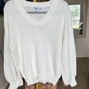 Princess Polly White V-Neck Sweater with Puff Sleeves